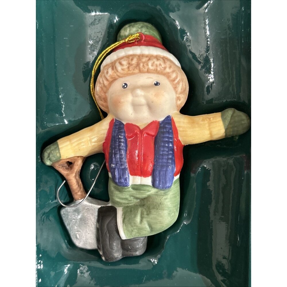 Vtg 1983 Cabbage Patch Kid Boy with Shovel Christmas Ornament #9108 CPK in box